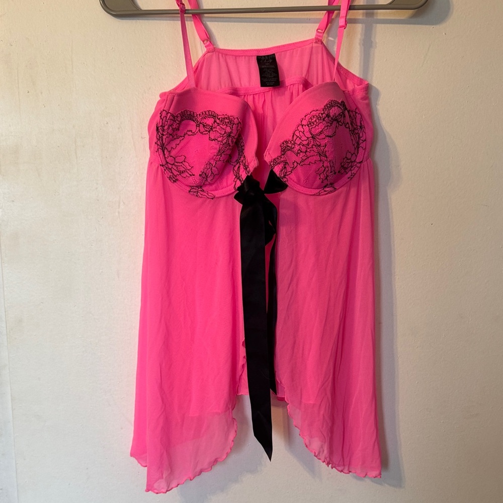 Smart & Sexy Hot Pink Lace Chemise with Black Bow